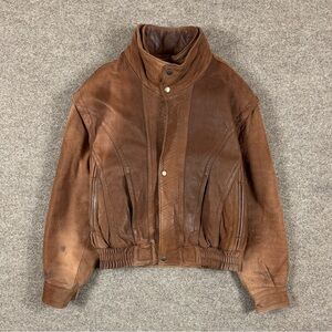 Vintage Adventure Bound Brown Leather Bomber Jacket Men’s Small Sun-faded Patina